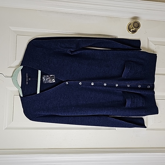 Brooks Brothers Sweaters - Brooks Brothers Navy 100% Merino Wool V-Neck Longline Pocket Cardigan Size M NWT